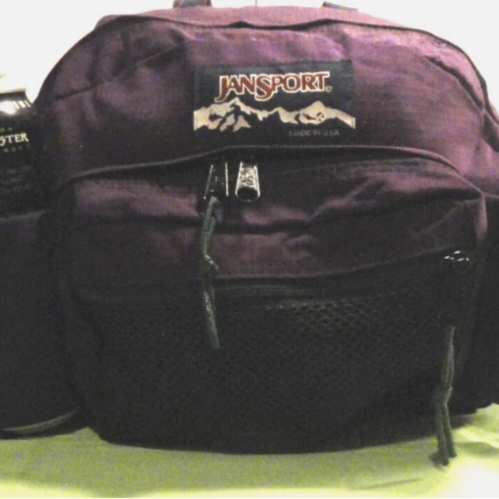 VTG JANSPORT HIKING FANNY PACK WAIST BAG PURPLE BLACK USA MADE ZIP BELT LD 6092